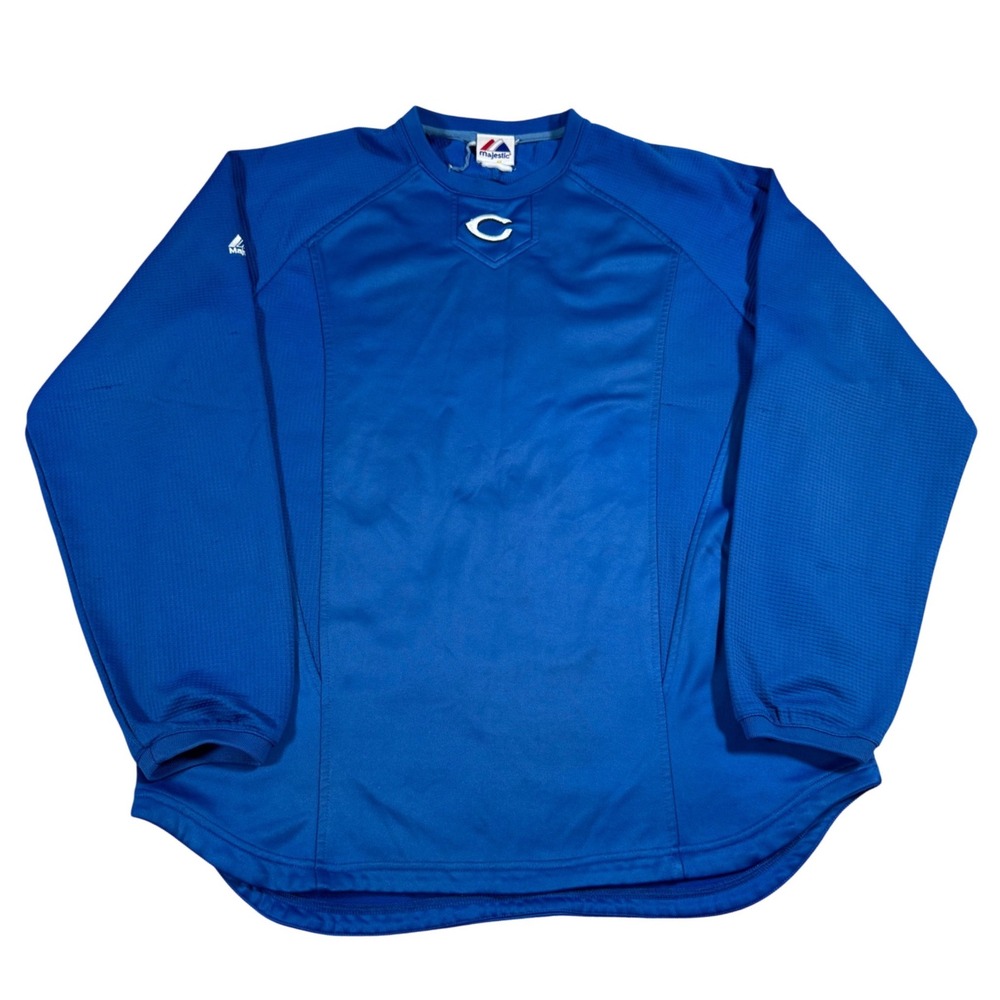 Majestic Pullover Mens Large Blue Chicago Cubs Cincinnati Reds MLB Training Top